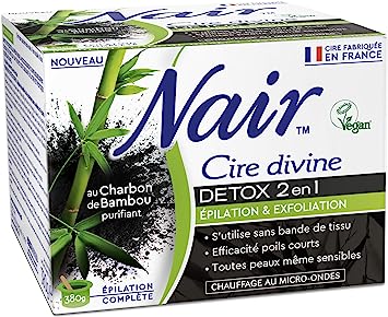NAIR - Cire Divine Detox 2-en-1 Spécial Corps, Épile & Exfolie la Peau, à l'Extrait de Charbon